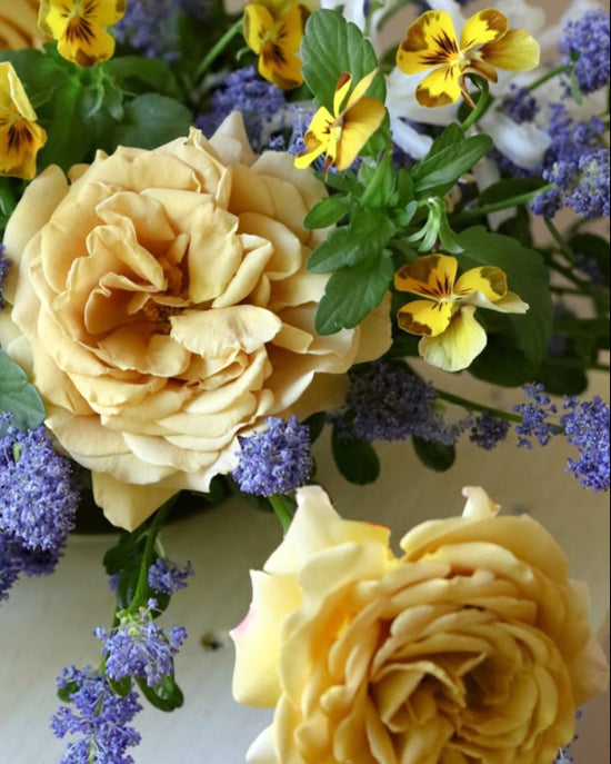 Blue and yellow blooms deft pottery GTA floral class